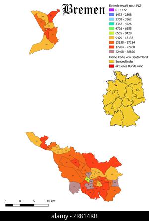 Stato federale Brema popolazione per codice postale mappa con la Germania mappa Foto Stock