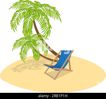 Lettino prendisole e due palme. Illustrazione vettoriale. Illustrazione Vettoriale