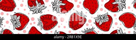Fragola disegnata a mano senza cuciture su sfondo bianco. Illustrazione vettoriale. Illustrazione Vettoriale