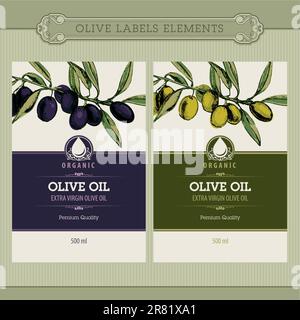 Set di modelli di etichette per olio d'oliva vettoriali Illustrazione Vettoriale