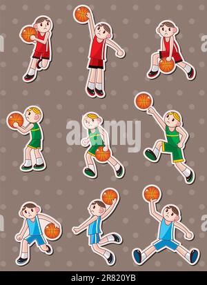 adesivi giocatore di basket cartoon Illustrazione Vettoriale