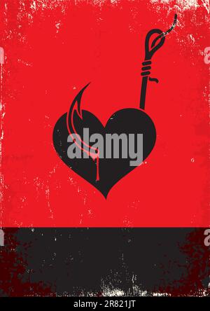 Poster rosso e nero con cuore su un gancio Illustrazione Vettoriale