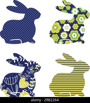 Spring patterned bunny collection. Vector Illustrazione Vettoriale