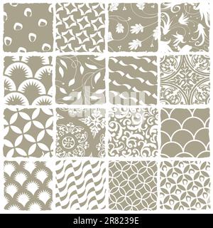 Varietà di stili seamless patterns set. Tutti i modelli disponibili nella tavolozza. Vettore, EPS 8 Illustrazione Vettoriale