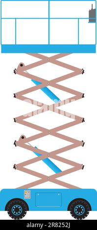 Una piattaforma di sollevamento a forbice blu estesa Illustrazione Vettoriale