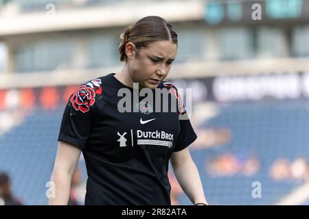 Bridgeview, Stati Uniti. 18th giugno, 2023. Chicago, USA, 18 giugno 2023: Olivia Moultrie (13 Portland Thorns FC) è visto durante i warm up prima della partita di calcio NWSL tra il Chicago Red Stars e Portland Thorns FC domenica 18 giugno allo stadio Seat Geek di Bridgeview, USA. (NESSUN UTILIZZO COMMERCIALE). (Shaina Benhyoun/SPP) Credit: SPP Sport Press Photo. /Alamy Live News Foto Stock