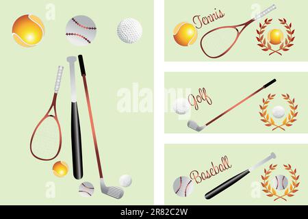 Tennis - golf - baselball - striscioni con stemmi reali di ogni tipo di sport: Tennis, baseball e golf Illustrazione Vettoriale