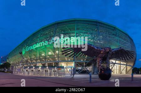 Budapest, Ungheria – 20 maggio 2023. Vista esterna dello stadio polifunzionale Groupama Arena (Ferencvaros Stadion) di Budapest. Groupama Arena è la casa Foto Stock