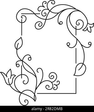 Modello rettangolare con cornice floreale con angoli decorati. Illustrazione del disegno vettoriale. Illustrazione Vettoriale