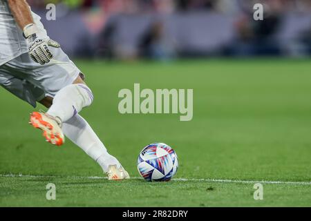 Rotterdam, Paesi Bassi. 18th giugno, 2023. ROTTERDAM, PAESI BASSI - Giugno 18: Matchball durante la finale della UEFA Nations League tra Croazia e Spagna allo Stadion Feijenoord de Kuip il 18 Giugno 2023 a Rotterdam, Paesi Bassi (Foto di Henk Jan Dijks/ Orange Pictures) Credit: Orange Pics BV/Alamy Live News Foto Stock