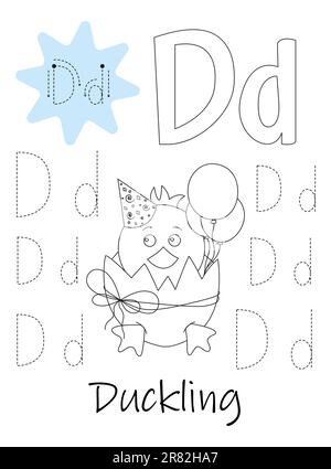 Libro da colorare - copybook per bambini. Lettera D Illustrazione Vettoriale