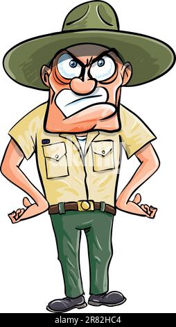 Angry Cartoon Drill sargent. Isolato su bianco Illustrazione Vettoriale