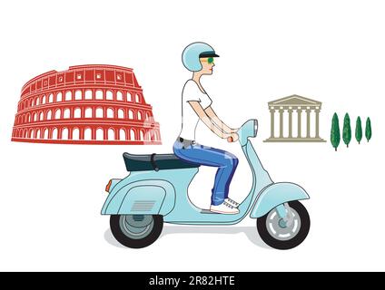 Roma su uno scooter Illustrazione Vettoriale