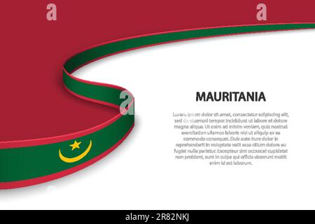 Bandiera delle onde della Mauritania con sfondo copyspace. Modello vettore banner o barra multifunzione Illustrazione Vettoriale