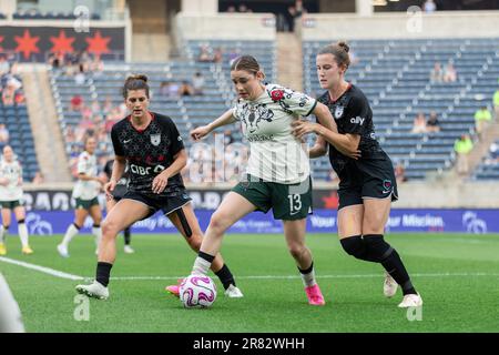 Bridgeview, Stati Uniti. 18th giugno, 2023. Chicago, USA, 18 giugno 2023: Olivia Moultrie (13 Portland Thorns FC) in azione durante la partita di calcio NWSL tra le Chicago Red Stars e Portland Thorns FC domenica 18 giugno allo stadio Seat Geek di Bridgeview, USA. (NESSUN UTILIZZO COMMERCIALE). (Shaina Benhyoun/SPP) Credit: SPP Sport Press Photo. /Alamy Live News Foto Stock