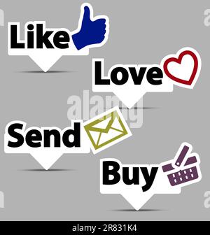 Set creativo di emoticon utili per il Web, la stampa e il design. Illustrazione Vettoriale