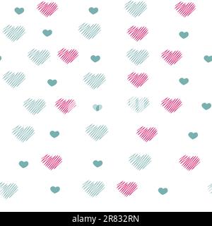 Sfondo senza cuciture dei cuori. Sfondo vettoriale per la stampa su tessuti, carta da imballaggio, web design e social media. rosa e blu. Illustrazione Vettoriale