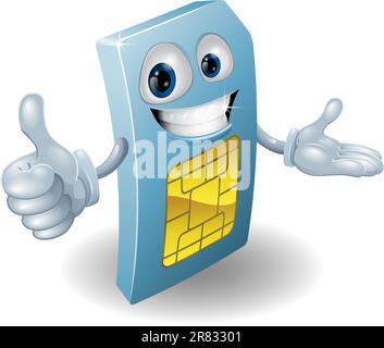 Un cartoon mobile phone sim card uomo sorridente Illustrazione Vettoriale