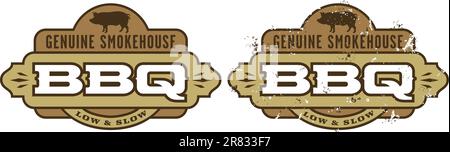 Simbolo/icona del barbecue Smokehouse originale. Include versioni pulite e grunge. Modifica semplice di colori e forme. Illustrazione Vettoriale