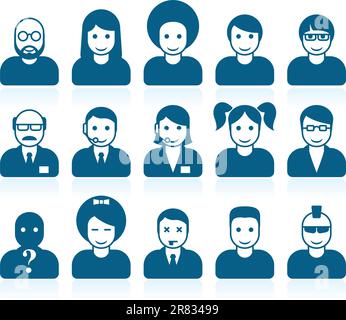 Avatar semplici per persone con stili e capelli diversi Illustrazione Vettoriale