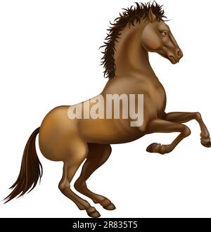 Illustrazione di un potente brown allevamento di cavalli sulle zampe posteriori Illustrazione Vettoriale