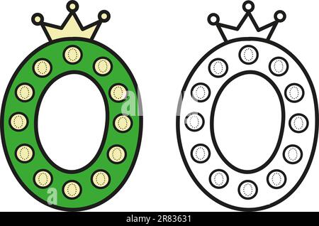 Zero - colorazione. Illustrazione vettoriale disegnata a mano isolata su sfondo bianco Illustrazione Vettoriale