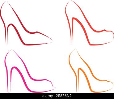 Tacco alto scarpe line art, set di vettore Illustrazione Vettoriale