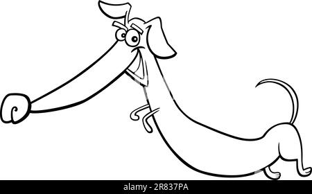 Illustrazione del fumetto di felice jumping bassotto cane per un libro da colorare Illustrazione Vettoriale