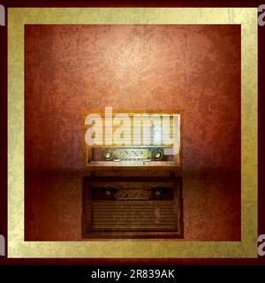 Abstract brown grunge sfondo con radio retrò Illustrazione Vettoriale