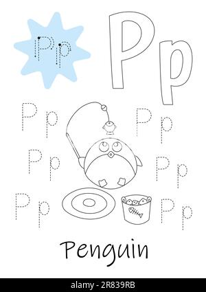 Libro da colorare - copybook per bambini. Lettera P Illustrazione Vettoriale