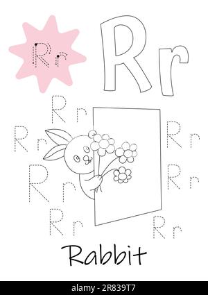 Libro da colorare - copybook per bambini. Lettera R Illustrazione Vettoriale