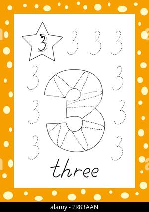 numeri da colorare per bambini. Numeri arabi disegnati a mano da uno a nove. Illustrazione Vettoriale