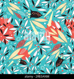 motivo senza cuciture di foglie autunnali su sfondo verde Illustrazione Vettoriale