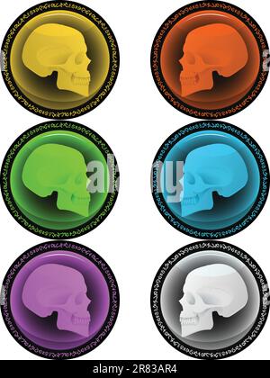 Bottoni in vetro per la progettazione con una struttura di un cranio all'interno Illustrazione Vettoriale