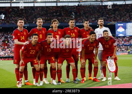 Rotterdam, Paesi Bassi. 19th giugno, 2023. Foto comune della nazionale spagnola di calcio prima della partita finale della UEFA Nations League 2022/23 tra Croazia e Spagna a De Kuip. Punteggio finale; Croazia 5:4 Spagna Credit: SOPA Images Limited/Alamy Live News Foto Stock