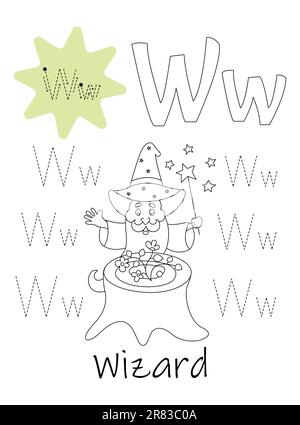 Libro da colorare - copybook per bambini. Lettera W Illustrazione Vettoriale