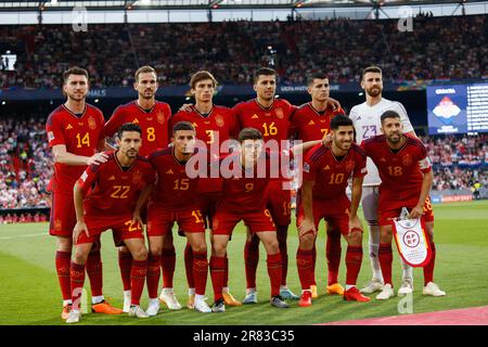 Rotterdam, Paesi Bassi. 19th giugno, 2023. Foto comune della nazionale spagnola di calcio prima della partita finale della UEFA Nations League 2022/23 tra Croazia e Spagna a De Kuip. Punteggio finale; Croazia 5:4 Spagna (Foto di Mohammad Javad Abjoushak/SOPA Images/Sipa USA) Credit: Sipa USA/Alamy Live News Foto Stock