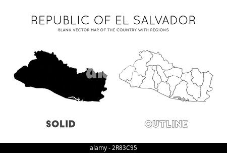 Mappa della Repubblica di El Salvador. Mappa vettoriale vuota del Paese con le regioni. Confini della Repubblica di El Salvador per la vostra infografica. Rapporto di illustrazione del vettore Illustrazione Vettoriale