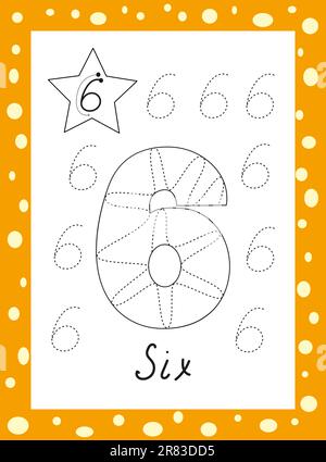 numeri da colorare per bambini. Numeri arabi disegnati a mano da uno a nove. Illustrazione Vettoriale