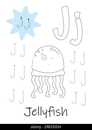 Libro da colorare - copybook per bambini. Lettera J Illustrazione Vettoriale