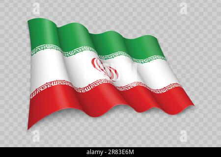 3D agitare realisticamente la bandiera dell'Iran su sfondo trasparente Illustrazione Vettoriale