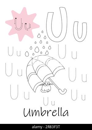 Libro da colorare - copybook per bambini. Lettera U Illustrazione Vettoriale