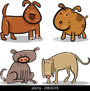 Cartoon illustrazione di quattro simpatici cani o cuccioli impostato Illustrazione Vettoriale