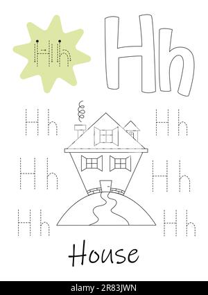 Libro da colorare - copybook per bambini. Lettera H Illustrazione Vettoriale
