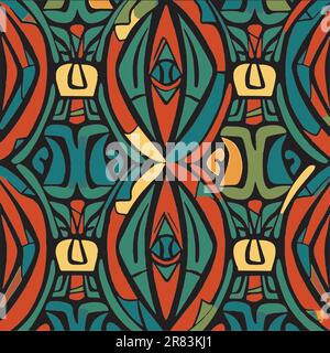 Motivo texture di un occhio rosso e verde, motivo tessile Pacific Islander Illustrazione Vettoriale