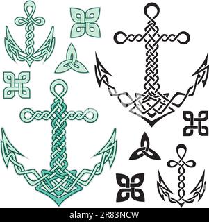 Illustrazioni di ancoraggio ispirate ai disegni dei nodi celtici. Illustrazione Vettoriale