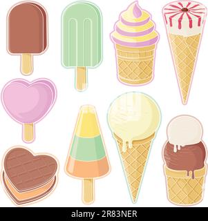 Set di icone del gelato isolate su sfondo bianco. Illustrazione Vettoriale