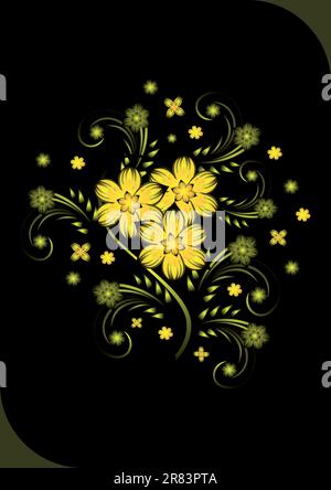 Immagine di fiori d'oro astratti su sfondo nero Illustrazione Vettoriale