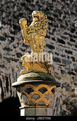 Statua 'Leone d'oro', Re Adolfo, Idstein, Assia, Piazza del Re Adolfo, Germania Foto Stock