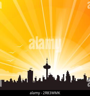 Scena di architettura urbana con sfondo luminoso e solare Illustrazione Vettoriale